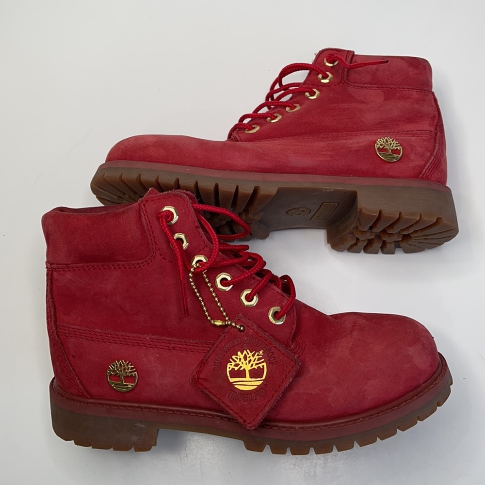 Timberland Suede leather waterproof hiking boot red Kids US 2 - Picture 8 of 15